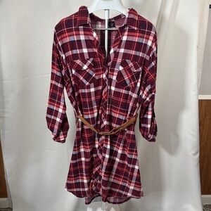 No Comment Red Plaid Button-Up Shirt Dress SZ 3X